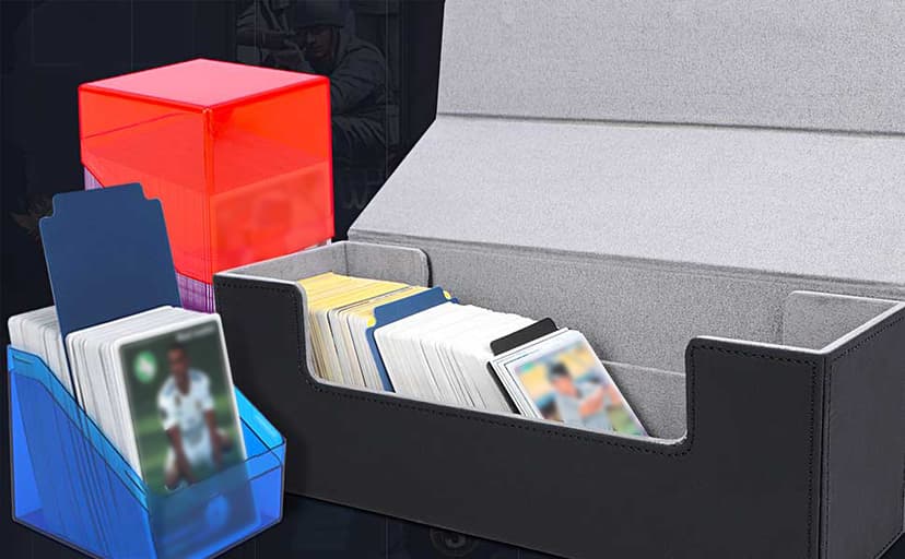 KKU Card Deck Boxes with 4 Pack Acylic Card Cases, Magnetic Closure Trading Card Deck Storage Box Fits 800+ Sleeved Cards Sport Cards