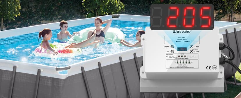 Saltwater Pool System, Westaho Salt Chlorine Generator with USA Titanium Cell for Above Ground Pools Up to 15,000 Gallons, Compatible with Intex Pool, IP 66 Waterproof