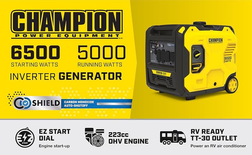 Champion Power Equipment 6500-Watt RV Ready Portable Inverter Generator with Quiet Technology and CO Shield