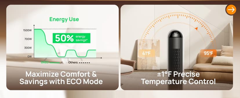 Dreo Tower Fan and Heater Combo, 29.2ft/s Standing Fans for Bedroom, 17 Levels, 6 Modes, 120° Oscillation, 42 Inch, 12H Timer, 25dB Quiet, with Remote, for Office, Large Room, Silver