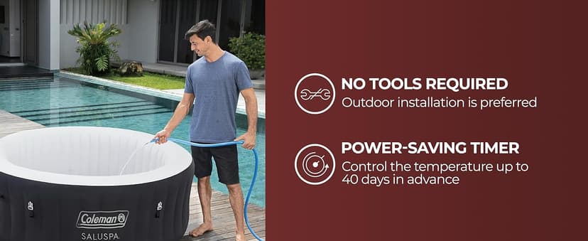 Coleman Miami AirJet Large Round 2 to 4 Person Inflatable Hot Tub Portable Outdoor Spa with 120 AirJets and EnergySense Cover, Black