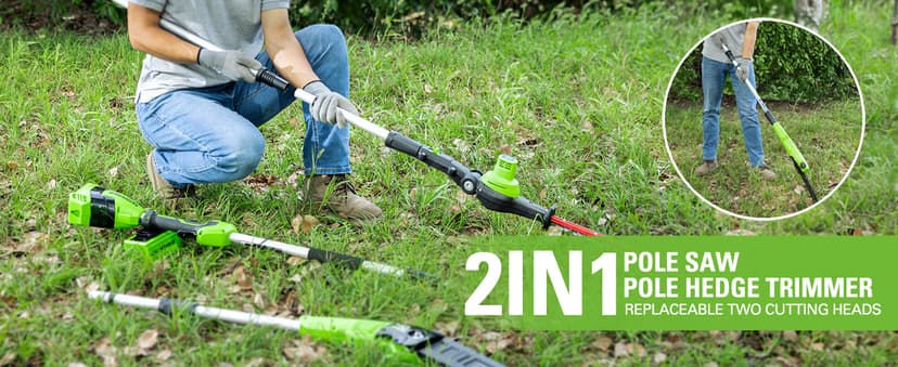 Greenworks 40V 10" Brushless Pole Saw + Pole Hedge Combo, 2.5Ah Battery and Charger Included