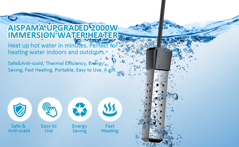 Immersion Water Heater,Pool Heater for Inflatable Pool, Portable Hot Tub Heater with Stainless Steel Protection Guard and LCD Digital Thermometer,Heat Water Fast in Small Pool,Bucket and Bathtub.