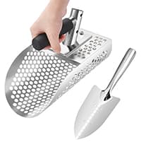 GADFISH Sand Scoop for Metal Detecting, Metal Detector Scoop, Stainless Steel Sand Sifter Shovel, Fast Sifter Shovel for Underwater Treasure Hunting (Stainless Steel)