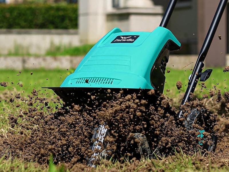 13.5 Amp 12 Inch Electric Tiller/Cultivator with 4 Steel Tines, 8'' Tilling Depth Small Garden Tiller for Gardening, Corded Rototiller with Adjustable Wheels