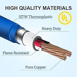 50ft 10-Gauge Heavy Duty 3-Outlet Indoor/Outdoor Extension Cord,Grounded 15-Amp Three-Prong Power-Cord with The End Light Up