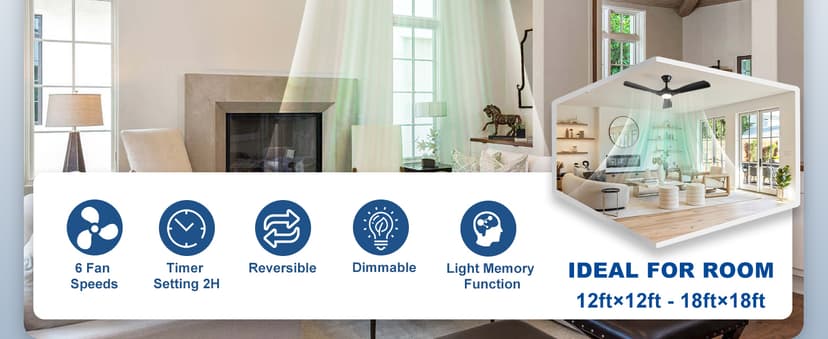 Depuley 52-Inch Ceiling Fan with Light: Black 3 Blade Outdoor Fans for Patios - Dimmable Indoor Fan with Remote APP Control Ultra Quiet DC Motor Reversible 6 Speed Timer