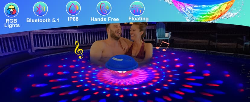 KingSom Bluetooth Pool Speaker,Floating Pool Speaker with Colorful Lights,Hot Tub Speakers IP68 Waterproof pool Speakers,16W Loud Stereo Sound Bluetooth speaker,TWS Pairing Floating speakers for Pools