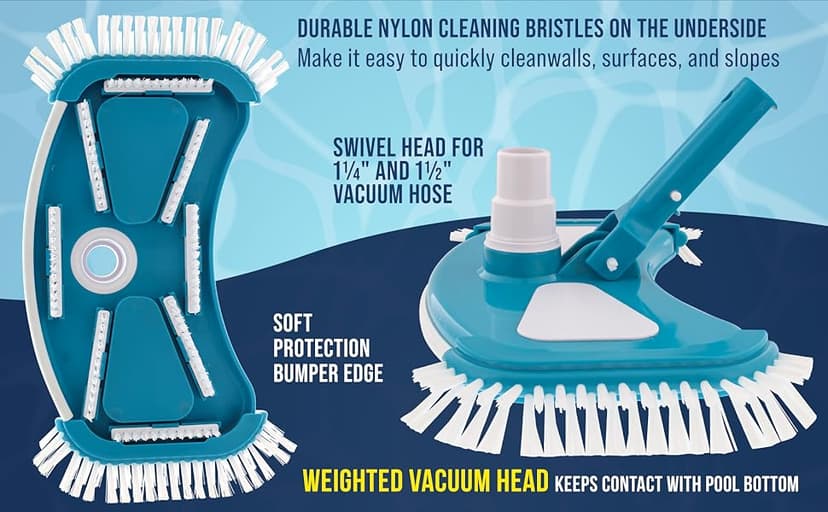 U.S. Pool Supply 12" Deluxe Weighted Butterfly Pool Vacuum Head with Side Brushes, Swivel Hose Connection, Pole Handle - Clean Debris Above Ground & In-Ground Swimming Pools, Spas – Vinyl Liner Safe