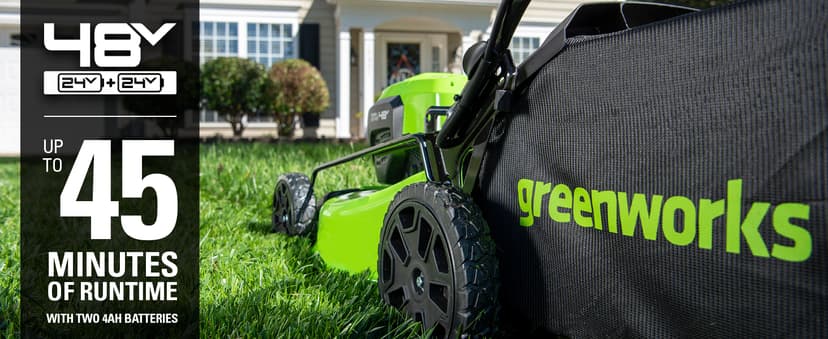 Greenworks 48V (2 x 24V) 20" Brushless Cordless (Push) Lawn Mower (LED Headlight), (2) 4.0Ah Batteries and Dual Port Rapid Charger Included (125+ Compatible Tools)