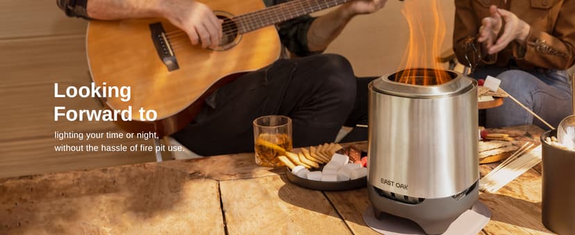 EAST OAK Brasa Smokeless Tabletop Fire Pit, 304 Stainless Steel Mini Tabletop Firepit for Patio and Outdoor Camping, Removable Ashtray, Dual-Fuel Stove, Silicone Pad & Travel Bag, H: 10.1" x D: 7"