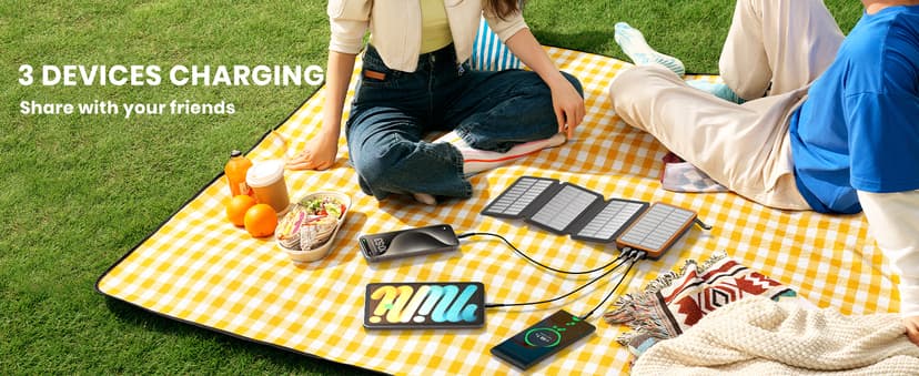 Hiluckey Solar Charger 25000mAh, Outdoor USB C Portable Power Bank with 4 Solar Panels, 3A Fast Charge External Battery Pack with 3 USB Outputs Compatible with Smartphones, Tablets, etc.