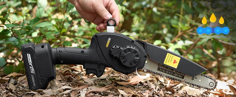 Seesii Mini Chainsaw 8 inch DL07, Electric Chainsaw Cordless, Upgraded Brushless Chain saw with Auto Oiler, 2pcs 2000mAh Batteries, Battery Powered Saws Handheld Chain Saw for Tree Branch Wood Cutting