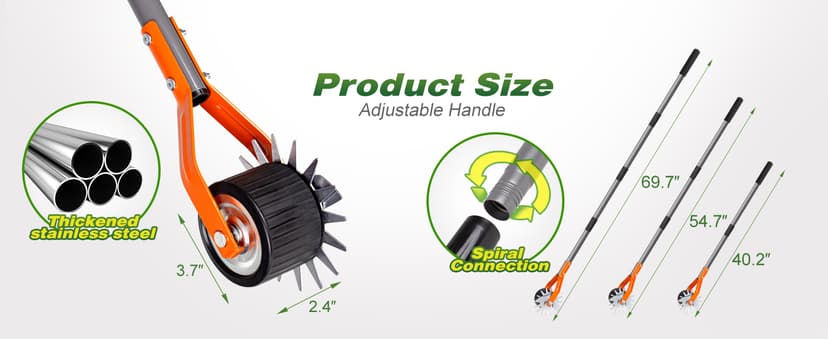 Walensee Wheel Rotary Edger, 69.7 Inch Hand Manual Edger Lawn Tool with Adjustable Stainless Steel Handle, Trimming Grass Weed Edger with Cushion Grip for Garden Sidewalks Driveways and Landscaping