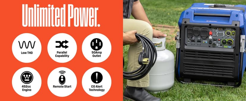 Westinghouse 11000 Peak Watt Dual Fuel Portable Inverter Generator, Remote Electric Start, Transfer Switch Ready, Gas and Propane Powered, Low THD - Safe for Electronics, Parallel Capable, CO Sensor