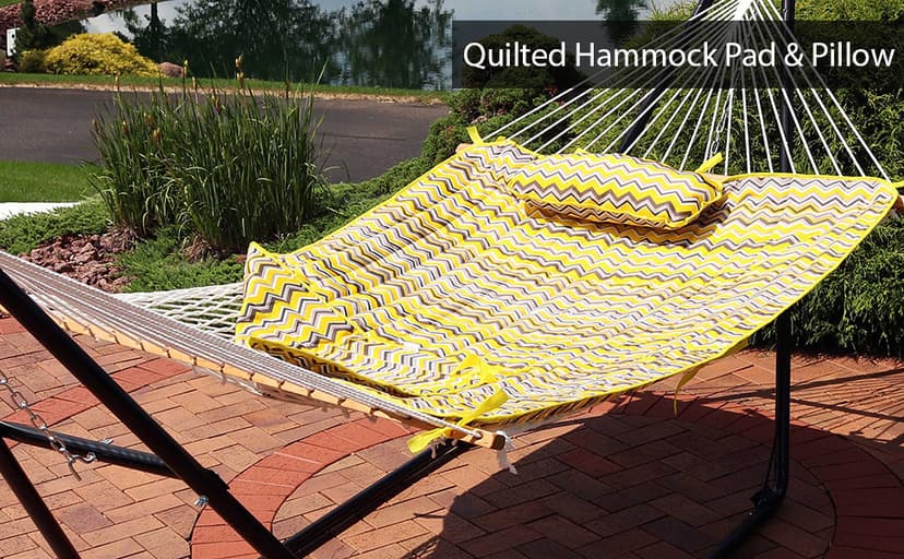 Sunnydaze Polyester Quilted Hammock Pad and Pillow Set - Weather-Resistant - Breakwater Stripe