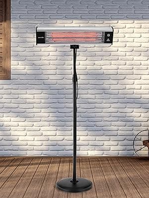 SereneLife Infrared Patio Heater, Electric Patio Heater for Indoor/Outdoor Use, Portable Stand Heater with Remote Control, 1500 W, for Restaurant, Patio, Backyard, Garage, Decks (Black)