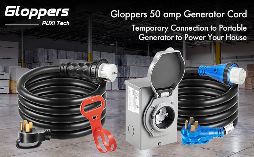 50 Amp Generator Cord and Power Inlet Box, 20FT Generator Extension Cords 50 Amp,125V/250V Generator Power Cord NEMA14-50P/SS2-50R Twist Lock Connector