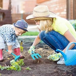 Kids Gardening Tool Sets Strip Bee Handle, 6 Pieces (Blue+ Yellow), Sandbox Play Beach Shovel and Toy Graden Hand Tool