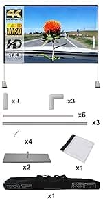 Projector Screen with Stand 120 inch Portable Projection Screen 16:9 4K HD Rear Front Projections Movies Screen with Carry Bag for Indoor Outdoor Home Theater Backyard Cinema Travel