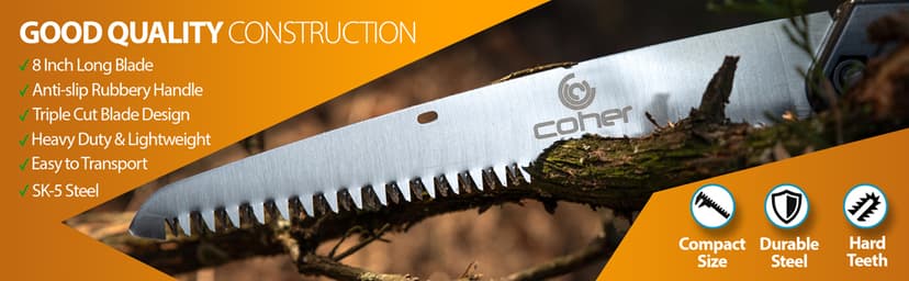 Folding Saw, 8 Inch Rugged Blade Hand Saw, Best for Camping, Gardening, Hunting | Cutting Wood, PVC, Bone, Pruning Saw with Ergonomic Non-Slip Handle Design
