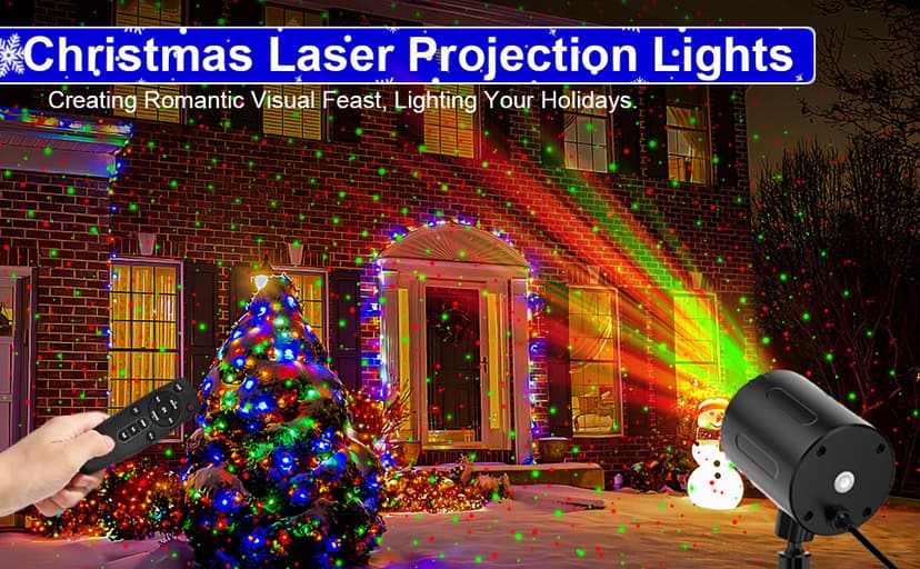 Laser Christmas Projector Lights Outdoor, Red and Green Starry Laser Projector Light with RF Remote, IP65 Waterproof Holiday Garden Laser Light Decor for Outdoor Party Xmas Home (Laser)