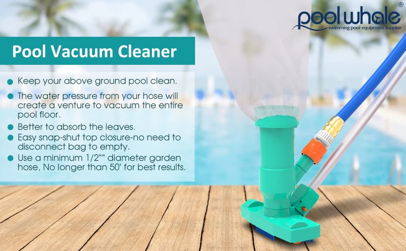 POOLWHALE Portable Pool Vacuum Jet Underwater Cleaner W/Brush,Bag,6 Section Pole of 56.5"(No Garden Hose Included),for Above Ground Pool,Spas,Ponds & Fountains