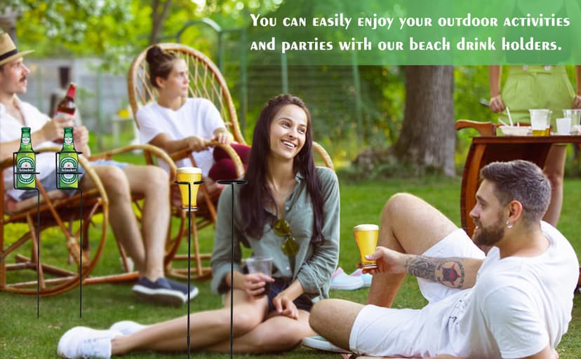 Urban Deco Heavy Duty Drink Holder Set of 7, Outdoor Yard Drink Holder Stakes, 4 Packs Plus Extra 3