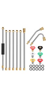 Mudder 4000 Psi Pressure Washer Rotating Turbo Nozzle 4.0 Gpm Quick Connector Turbo Nozzle with 7 Pieces Spray Tips Kit Multiple Degrees (0, 15, 25, 40, 65 Degrees, Rinse1, Soap2)(Black)