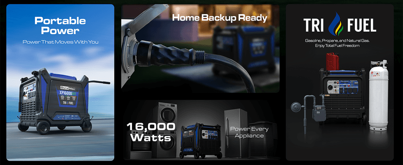 DuroMax XP16000iHT 16,000-Watt Tri Fuel Portable Digital Inverter Generator - Gas, Propane & Natural Gas, Remote Electric Start, Whole Home Power Backup, Transfer Switch Ready, RV & Emergency Ready