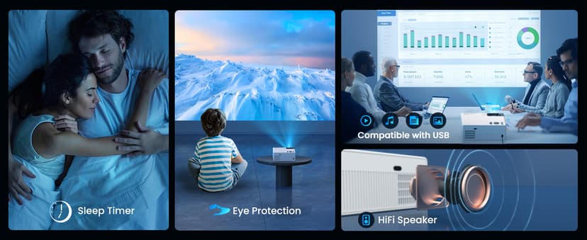 FUDONI Projector with WiFi and Bluetooth, Outdoor Portable 4K Support Projector 18000L HD 1080P Max 300" Display Zoom, Movie Video Home Theater Projector Compatible w/HDMI/USB/Phone/Laptop/TV Stick