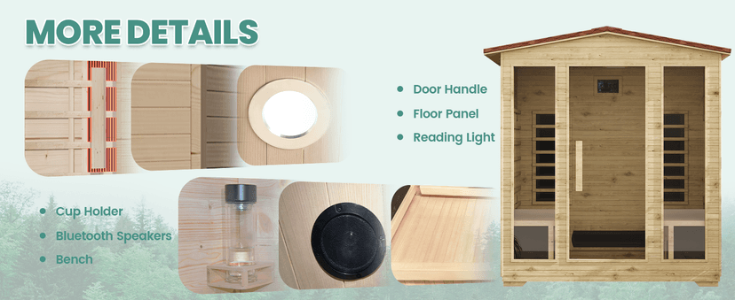 4 Person Outdoor Infrared Sauna - 3D Fast Heating Home Spa Sauna w/Chromotherapy Light, Wooden Sauna Room Kit w/Bluetooth Speaker (CE Certified,220V)