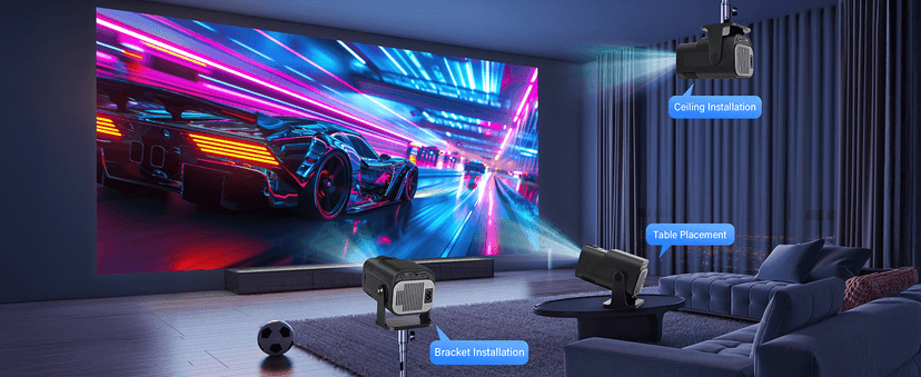 Projector 1080P Full HD, 4K Projector with 180° Rotation, Built-in App Portable Projector WiFi 6 & Bluetooth 5.2 Support,Featuring Auto Keystone Correction,HDMI/USB Connectivity Projector Black