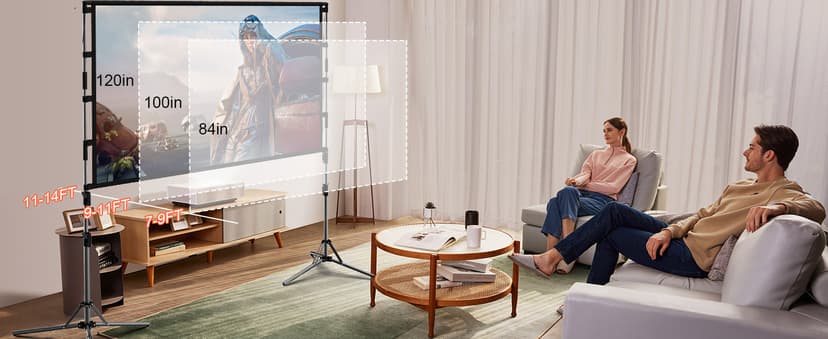 Projector Screen and Stand,GAINVANE 120 inch Portable Projector Screen Indoor Outdoor Projection Screen 16:9 4K HD Wrinkle-Free Light-Weight Movie Screen with Carry Bag for Backyard Movie Night