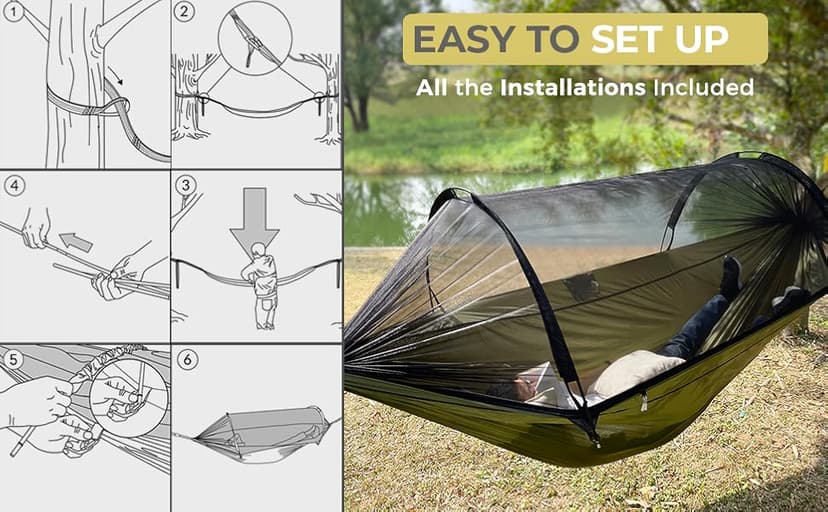 ADVOKAIR Camping Hammock with Mosquito Net Up to 500lbs, Ultralight and Portable Nylon Travel Hanging Hammock with Tree Straps, Perfect for Outside, Backpacking, Hiking and Backyard
