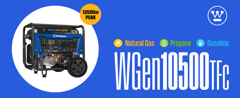Westinghouse 13500 Peak Watt Tri-Fuel Home Backup Portable Generator, Remote Electric Start, Transfer Switch Ready, Gas, Propane, and Natural Gas Powered