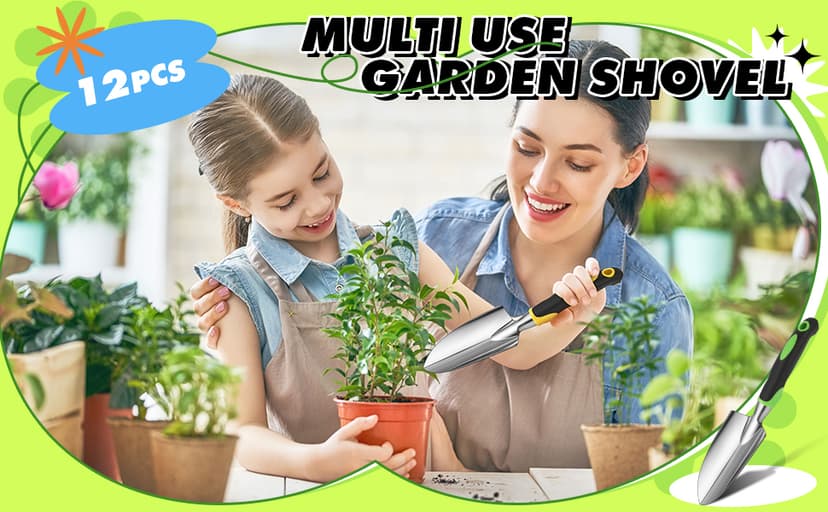 Product Image Yaocom Garden Shovel Aluminum Alloy Heavy Duty Trowel Garden Tool Small Shovels for Digging Metal Hand Trowel Spade with Soft TPR Handle for Lawn Yard Farm Home Shop Planting(12 Pcs)