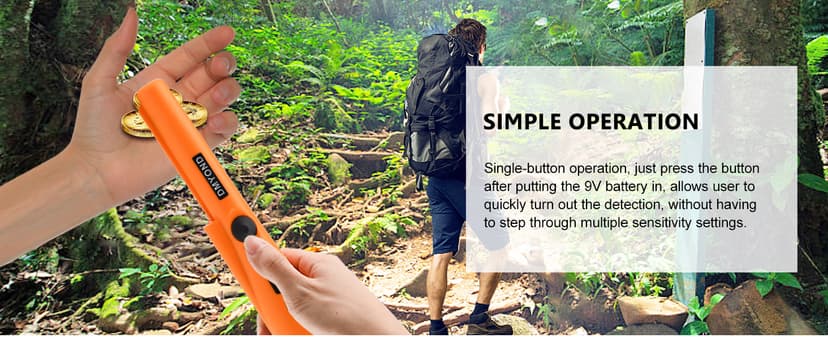 Dmyond Metal Detector Pinpointer, Professional Waterproof Handheld Pin Pointer Wand, Search Treasure Pinpointing Finder Probe with 9V Battery for Adults, Kids - Orange