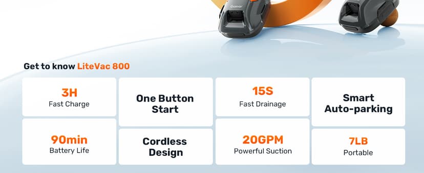 Cordless Robotic Pool Cleaner, Lasts 90 Min, Automatic Vacuum for Above-Ground Pools up to 860 Sq.ft, Portable, Self-Parking, Orange