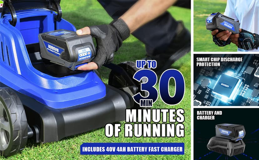 Lawn Mower 40V Brushless 18" Cordless, 5 Cutting Height Adjustments Electric Lawn Mower, Quickly Folding Within 5’s, 4.0AH Battery and Super Charger Included.