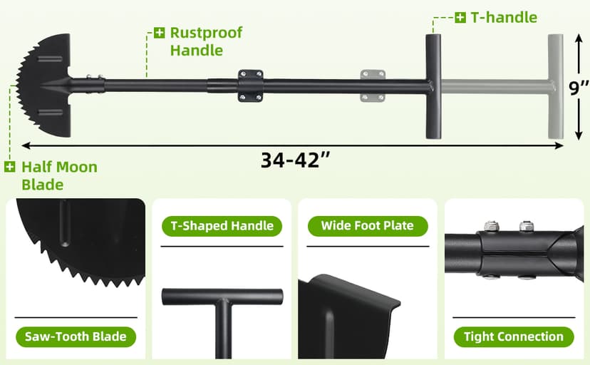 Lawn Edger, 42 Inch Half Moon Manual Edger Lawn Tool, Heavy Duty Saw Tooth Driveway Sidewalk Flower Bed Landscaping Grass Step Edging Tool, T-Grip, Long Handle