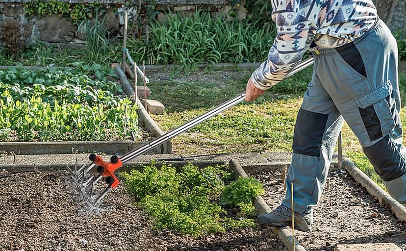 Rotary Cultivator Garden Rotary Tiller Adjustable Stainless Steel Poles Hand Tiller for Soil Mixing or Reseeding Grass Lawn Tiller Total Length 57 Inch