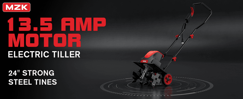 MZK 16-Inch 13.5-Amp Corded Electric Tiller/Cultivator, 8-inch tillling Depth with Adjustable Wheels, Foldable Electric Rototiller for Garden Soil Digging