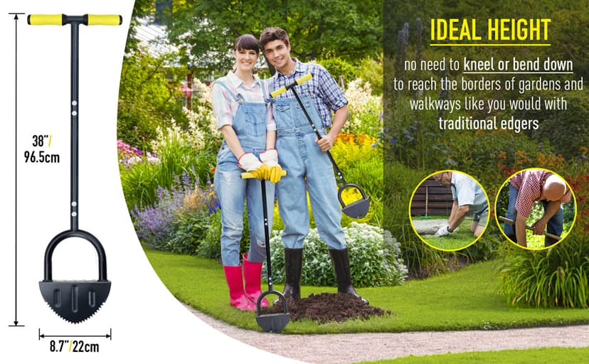 Colwelt Saw-Tooth Edger Lawn Tool, Half Moon Lawn Edger with T-Grip, Sidewalk Grass Long Handled Step Edger, 38-Inch