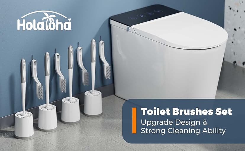 Toilet Brush, 4 Pack Toilet Brush and Holder Set, Toilet Bowl Brush with 4 Grout Brush, Toilet Bowl Brush and Holder for Bathroom, (White)