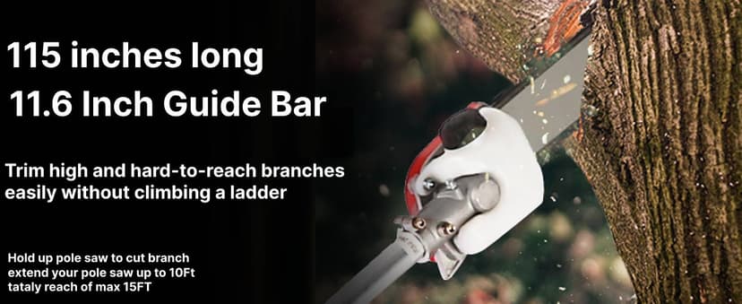 Pole Saw Gas Powered 58 CC, 2 Cycle Gas Powered Pole Saw with 11.5 Inch Pole and 16 Foot Retractable Long Pole Saw - Gas Pole Saws for Tree Trimming