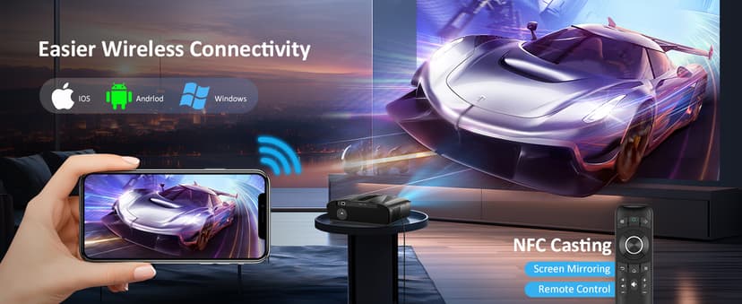 Daylight Projector 4K Ultra HD 1800 High ANSI Smart Home Theater with WiFi 6, Bluetooth, NFC, Streaming Apps, Bright Daytime Proyector, HDR10+, Auto Focus, HDMI 2.1 ARC USB for Movie Video Gaming CIVE