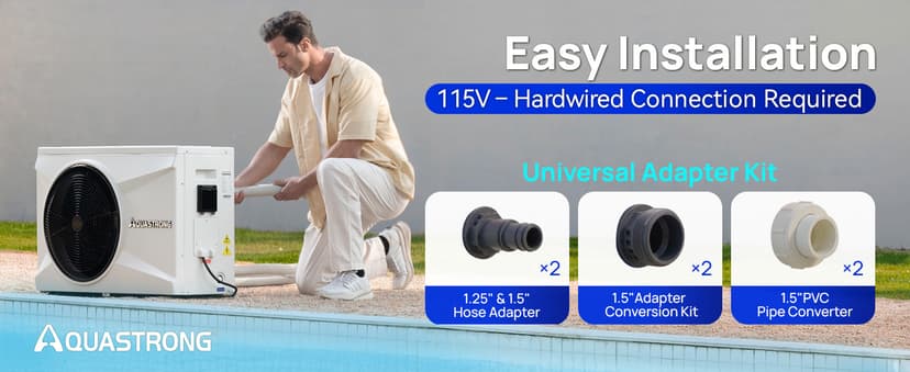 Aquastrong 35,000 BTU Inverter Swimming Pool Heat Pump, 9,000 Gallons Electric Pool Heater for Above Ground and Inground Pool, WiFi Capable Timer, Heating and Cooling Pool Heater 120V