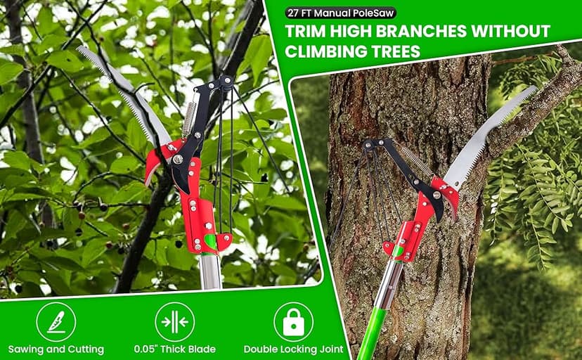Pole Saws for Tree Trimming, 7.3-27 ft Manual Pole Saw Extendable Tree Trimmer, Long Branch Trimmer Tree Pole Pruner Saw Blades and Scissors Set for Pruning Palms and Shrubs