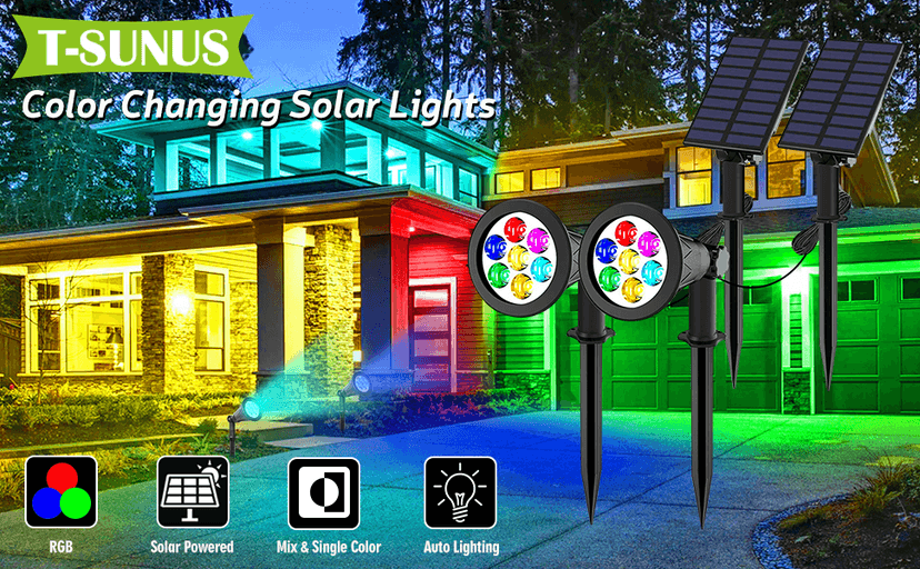 T-SUNUS Christmas Solar Landscape Spotlights Color Changing 2 Pack, Halloween Solar Spot Lights Outdoor Waterproof Garden Pond Light, Separately Installed for Outdoor/Indoor